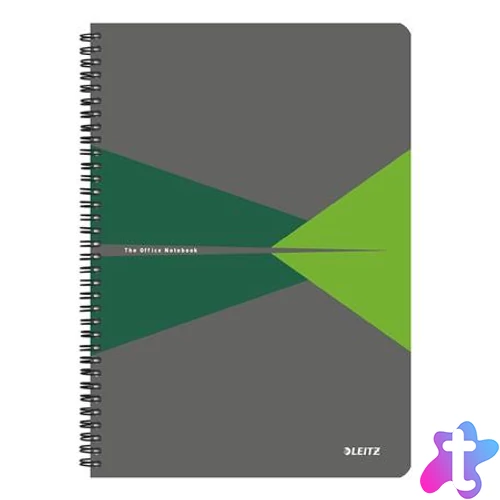 Spirálfüzet, A4, kockás, 90 lap, PP borító, LEITZ "Office", szürke-zöld