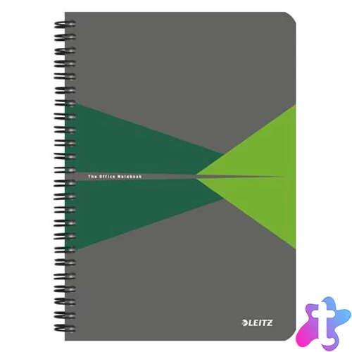 Spirálfüzet, A5, kockás, 90 lap, laminált karton borító, LEITZ "Office", szürke-zöld