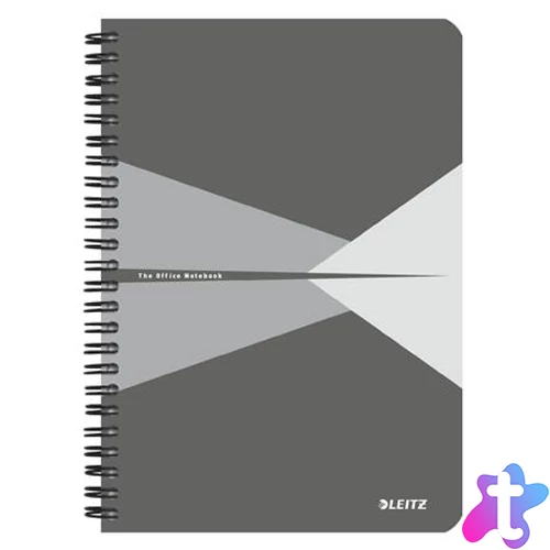 Spirálfüzet, A5, kockás, 90 lap, laminált karton borító, LEITZ "Office", szürke