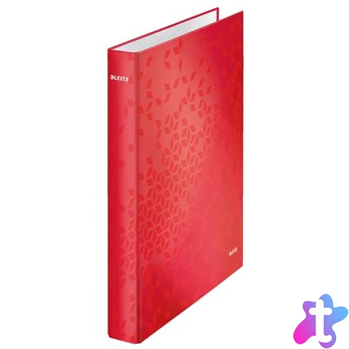 Gyűrűs könyv, 2 gyűrű, D alakú, 40 mm, A4 Maxi, karton, LEITZ "Wow", piros