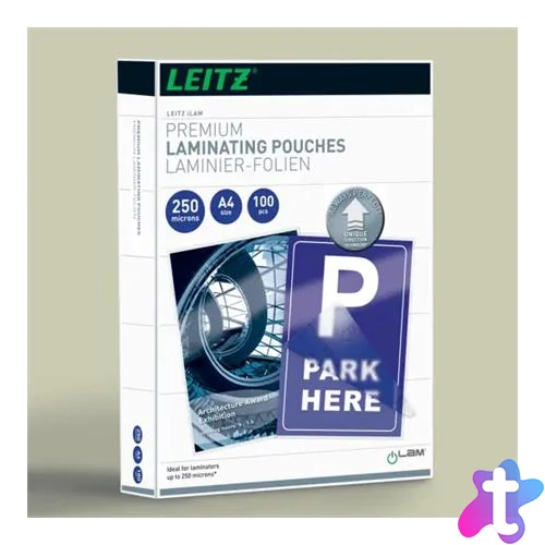 Meleglamináló fólia, 250 mikron, A4, fényes, UDT technológiával, LEITZ "iLam"