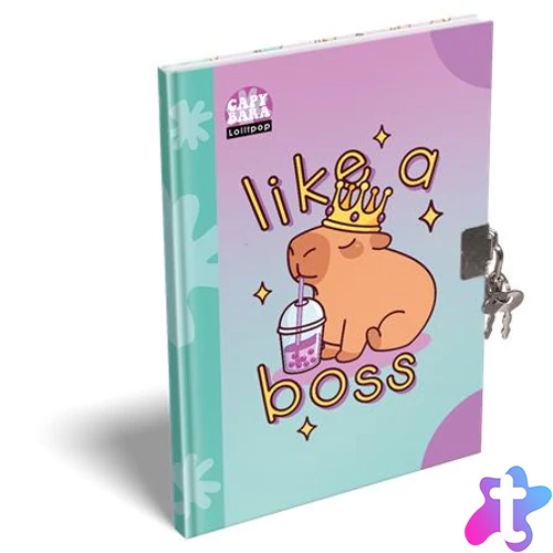 Emlékkönyv, lakattal, A5, keményfedeles, LIZZYSULI "Lollipop Capybara", zöld-lila