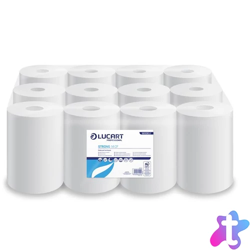 Törlőkendő, tekercses, belső adagolású, 2 rétegű, LUCART "Strong 14 CF", hófehér