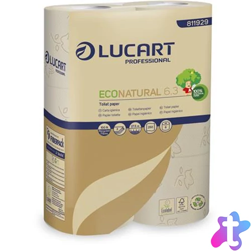 Toalettpapír, 3 rétegű, 6 tekercs, kistekercses, 27,5 m, LUCART "EcoNatural 6.3" barna