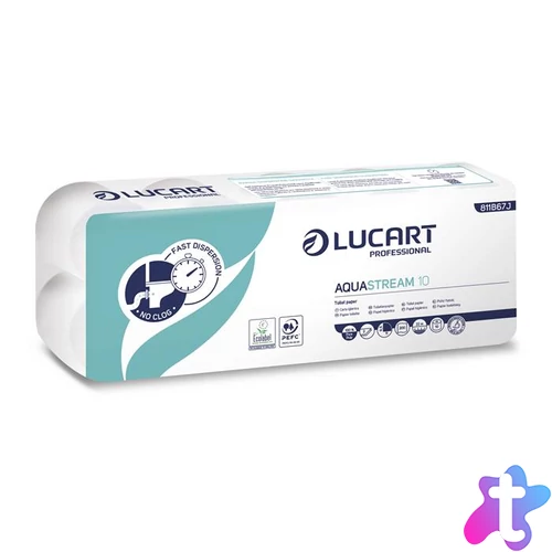 Toalettpapír, 2 rétegű, 10 tekercs, kistekercses, 22 m, LUCART "Aquastream 10"