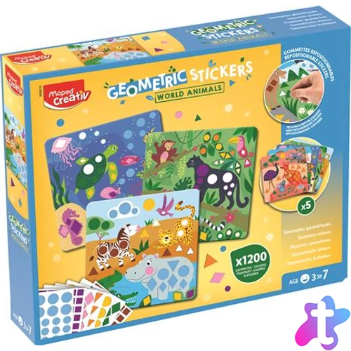 Matrica készlet, geometriai, MAPED CREATIV "Geometric Stickers", a világ állatai