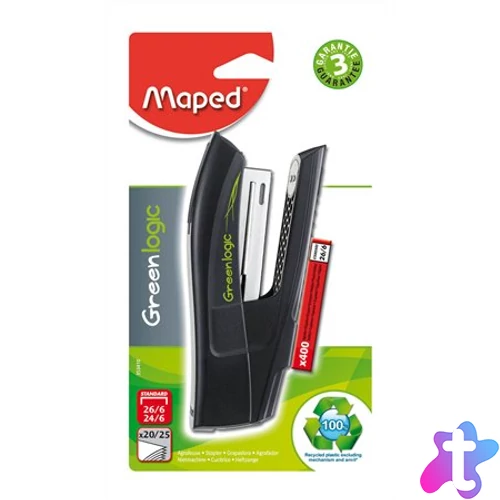 Tűzőgép, 24/6, 26/6, 20 lap, MAPED "Greenlogic Half-Strip"