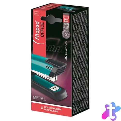 Tűzőgép, 24/6, 26/6, 20 lap, MAPED "Essentials Half-Strip", türkiz