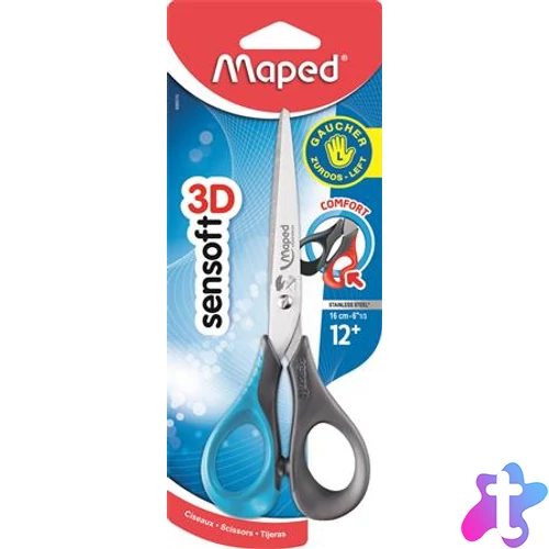 Olló, általános, 16 cm, balkezes, MAPED "Sensoft 3D", vegyes színek