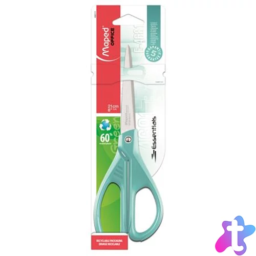 Olló, irodai, 21 cm, MAPED "Essentials Green", türkizkék