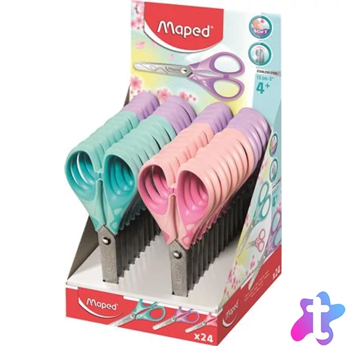 Olló display, iskolai, 13 cm, MAPED "Essentials Soft Pastel", pasztell színek