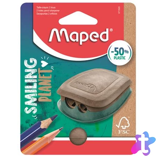 Hegyező, kétlyukú, tartályos, műanyag, FSC, MAPED "Smiling Planet"