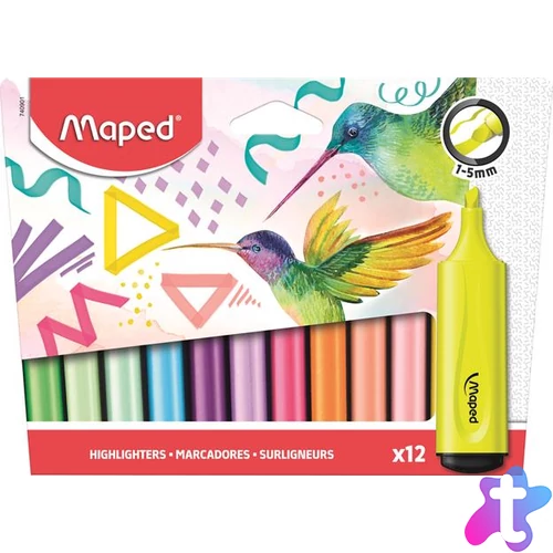 Szövegkiemelő készlet, 1-5 mm, MAPED "Fluo Peps Assorted", 12 különböző szín