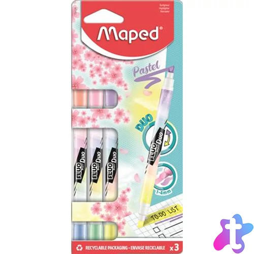 Szövegkiemelő készlet, 1-5 mm, kétvégű, MAPED "Fluo Peps Duo", 6 különböző pasztell szín