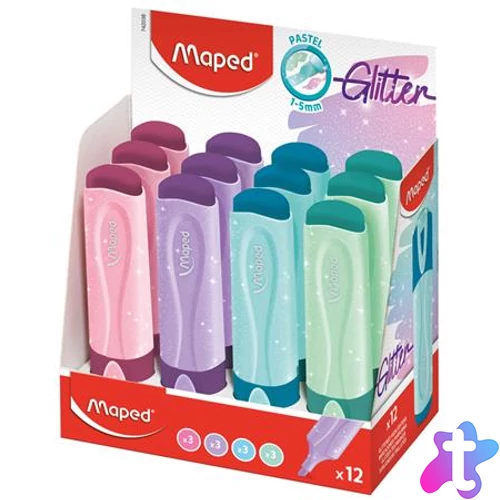 Szövegkiemelő display, 1-5 mm, MAPED "Glitter Fluo Peps", vegyes pasztell színek