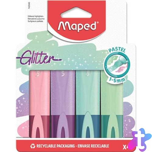 Szövegkiemelő készlet, 1-5 mm, MAPED "Glitter Fluo Peps", vegyes pasztell színek