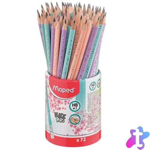Grafitceruza radírral, ceruzatartó, HB, háromszögletű, MAPED "Black`Peps Pastel", vegyes pasztell színek