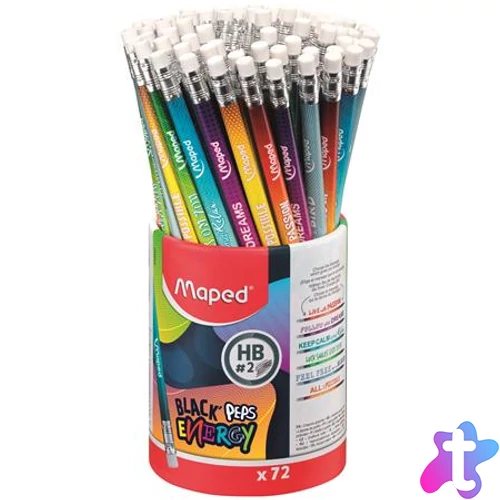 Grafitceruza radírral, ceruzatartó, HB, háromszögletű, MAPED "Black`Peps Energy", 6 különböző minta