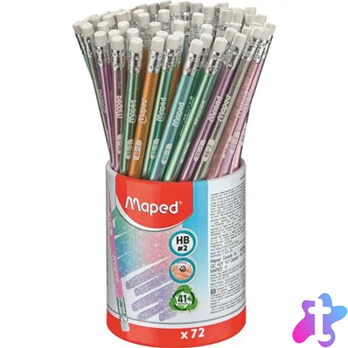 Grafitceruza radírral, ceruzatartó, HB, háromszögletű, MAPED "Black`Peps Glitter Deco", vegyes pasztell színek