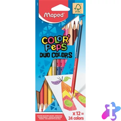 Színes ceruza készlet, kétvégű, háromszögletű, MAPED "Color`Peps Duo", 24 különböző szín