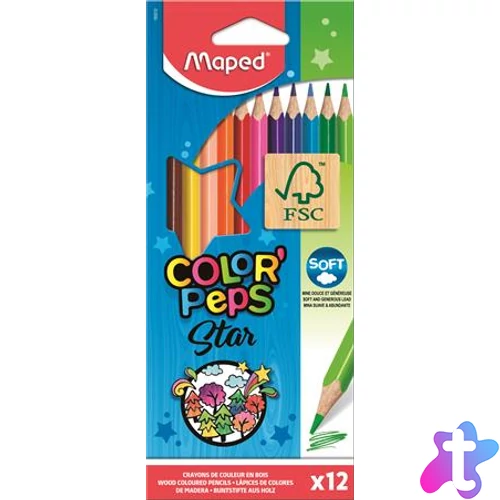 Színes ceruza készlet, háromszögletű, MAPED "Color`Peps Star", 12 különböző szín