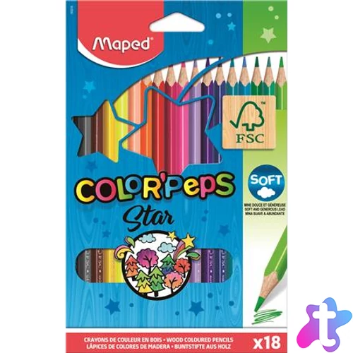 Színes ceruza készlet, háromszögletű, MAPED "Color`Peps Star", 18 különböző szín