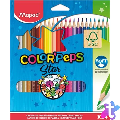 Színes ceruza készlet, háromszögletű, MAPED "Color`Peps Star", 24 különböző szín