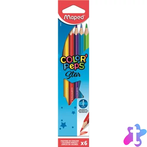 Színes ceruza készlet, háromszögletű, MAPED "Color`Peps Star", 6 különböző szín