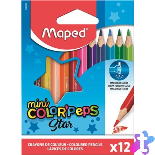 Színes ceruza készlet, háromszögletű, MAPED "Color`Peps Star Mini", 12 különböző szín