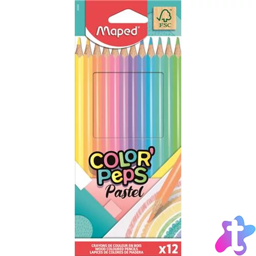 Színes ceruza készlet, háromszögletű, MAPED "Color`Peps Pastel", 12 különböző pasztell szín