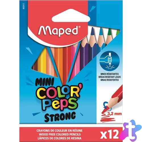 Színes ceruza készlet, háromszögletű, MAPED "Mini Color`Peps Strong", 12 különböző szín