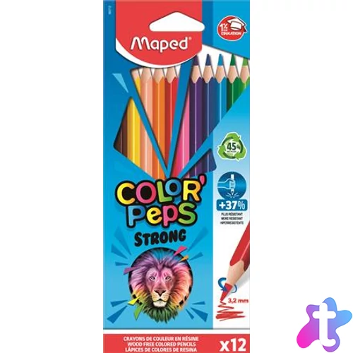 Színes ceruza készlet, háromszögletű, MAPED "Color`Peps Strong", 12 különböző szín
