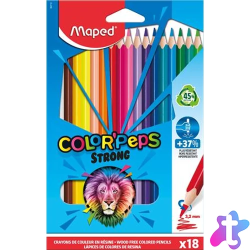Színes ceruza készlet, háromszögletű, MAPED "Color`Peps Strong", 18 különböző szín