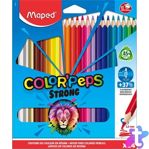 Színes ceruza készlet, háromszögletű, MAPED "Color`Peps Strong", 24 különböző szín