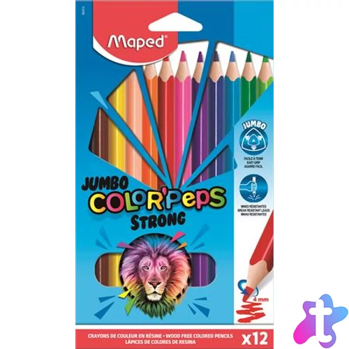 Színes ceruza készlet, háromszögletű, MAPED "Jumbo Color`Peps Strong", 12 különböző szín
