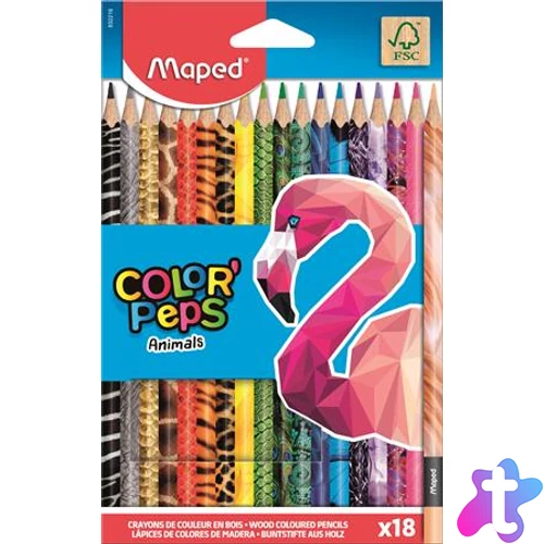 Színes ceruza készlet, háromszögletű, MAPED "Color`Peps Animal", 18 különböző szín