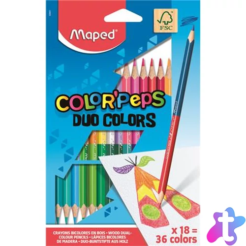 Színes ceruza készlet, háromszögletű, kétvégű, MAPED "Color`Peps Duo", 36 különböző szín
