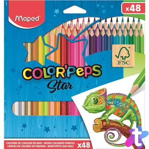 Színes ceruza készlet, háromszögletű, MAPED "Color`Peps Star", 48 különböző szín