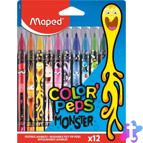 Filctoll készlet, 2,8 mm, kimosható, MAPED "Color`Peps Monster" 12 különböző szín