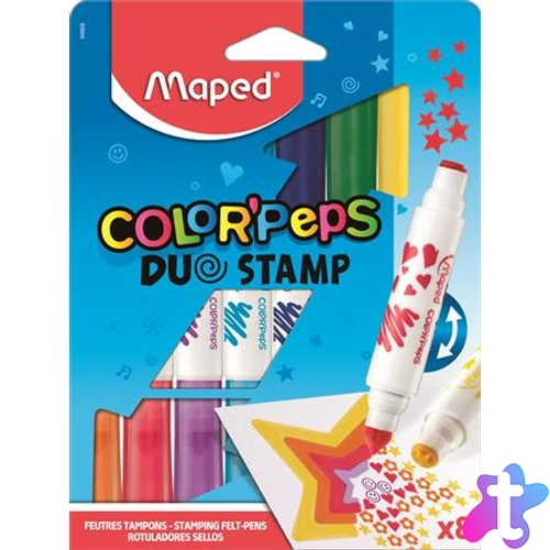 Filctoll készlet, 7,5 mm, kétvégű, MAPED "Color`Peps Duo Stamp" 8 különböző szín és minta