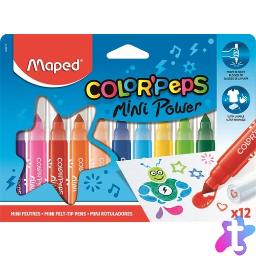 Filctoll készlet, 6,5 mm, kimosható, MAPED "Color`Peps Mini Power", 12 különböző szín