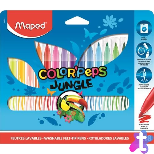 Filctoll készlet, 2,8 mm, kimosható, MAPED "Color`Peps Jungle", 18 különböző szín