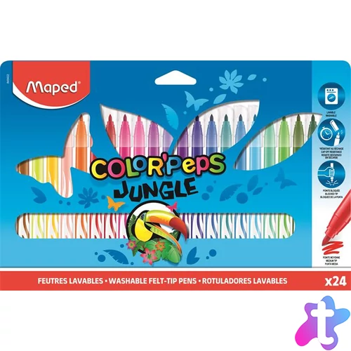 Filctoll készlet, 2,8 mm, kimosható, MAPED "Color`Peps Jungle", 24 különböző szín