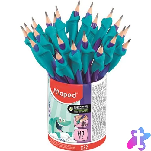 Grafitceruza radírral és ceruzafogóval, ceruzatartó, HB, háromszögletű, MAPED "Kidy Learn"