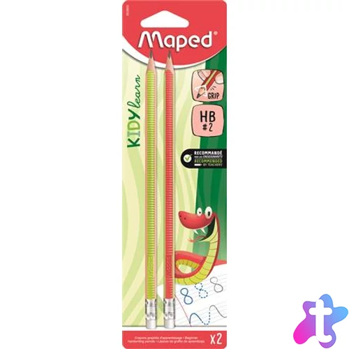 Írástanuló grafitceruza radírral, HB, háromszögletű, MAPED "Kidy Learn", 2 darab