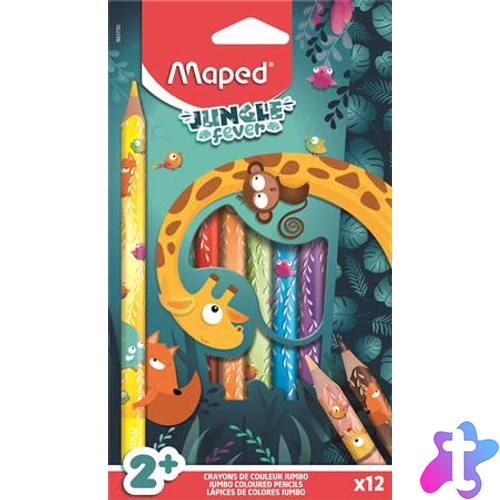 Színes ceruza készlet, vastag, MAPED "Jungle Fever", 12 különböző szín