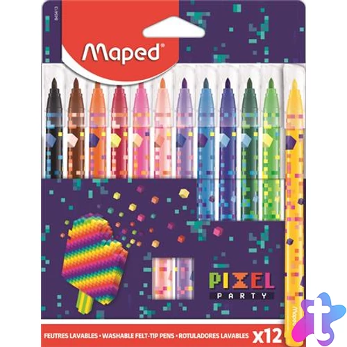 Filctoll készlet, 2,8 mm, kimosható, MAPED "Pixel Party", 12 különböző szín