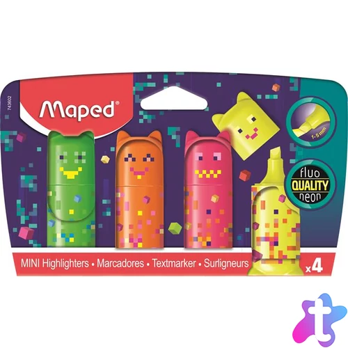 Szövegkiemelő készlet, 1-5 mm, MAPED "Pixel Party Mini", 4 különböző szín