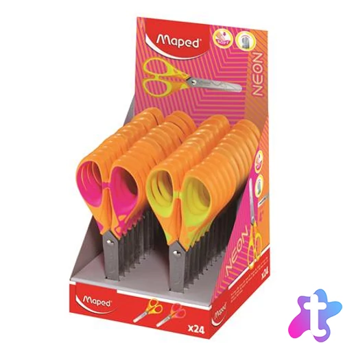 Olló, display, iskolai, 13 cm, MAPED "Soft Neon", vegyes színek