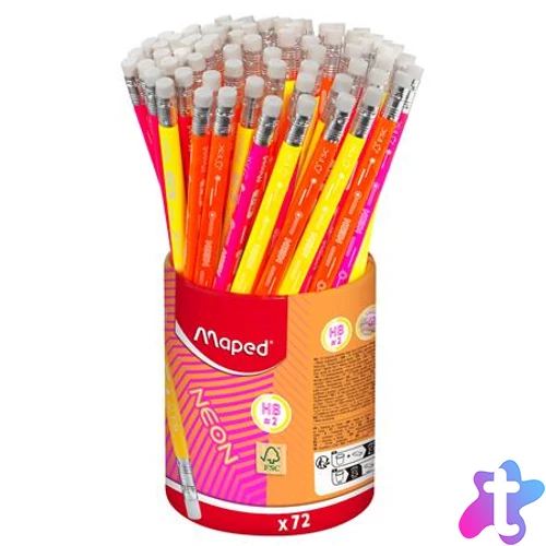 Grafitceruza radírral, ceruzatartó, HB, háromszögletű, MAPED "Black`Peps Neon", vegyes színek